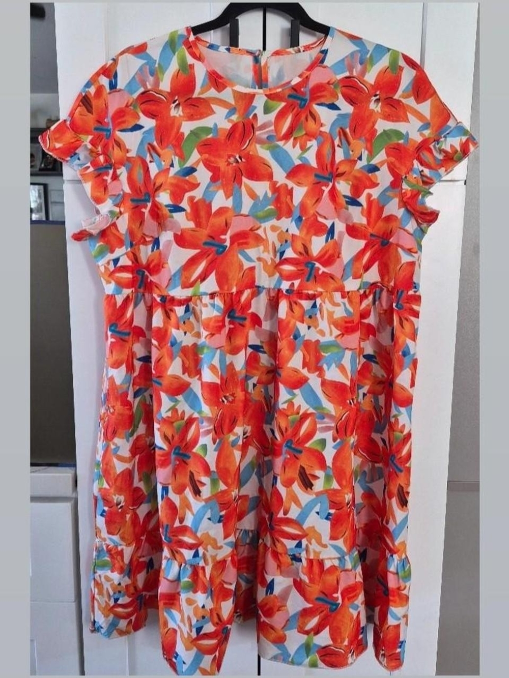 SHEIN Orange and Blue Floral Tiered Dress